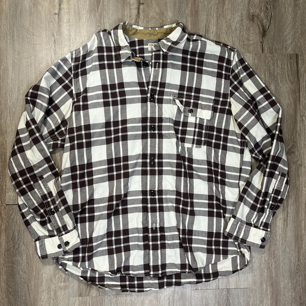 Filson Flannel Men's XL Long Sleeve Button Up Shirt Cotton Brown White